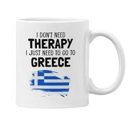 Funny Greek Holiday Memories Mug Coaster I Don't Need Therapy I just Need to go to Greece Gift Men Women Birthday Work Office Colleague I'd Rather be in Greece (White)