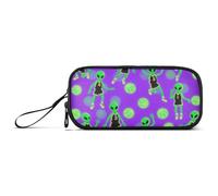 Funny Green Aliens Basketball Nylon Pencil Bags for Kids High Capacity Large Pencil Case Stationery for Office Teen Girls