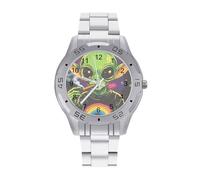 Funny Green Aliens Business Stainless Watch Fashion Designer Wristwatch Easy Reader Analog Watches Gifts for Men