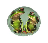 Funny Green Frogs 1 Print Bath Hair Cap Double Layer Shower Cap For Women And Men Reusable Lightweight Soft