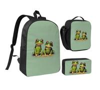 Funny Green Frogs 1 Print Breathable Backpack Set-3 In 1 Lunch Bag Pen Case Convenient Carry Snacks Drinks