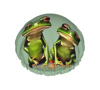 Funny Green Frogs 1 Print Double Layer Shower Cap Reusable Lightweight And Soft Bath Hair Cap For Women