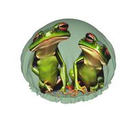 Funny Green Frogs 1 Print Double Layer Waterproof Shower Cap Women Men Reusable Bath Hair Caps Elastic Band
