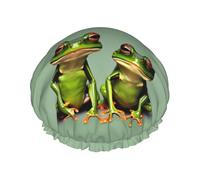 Funny Green Frogs 1 Print Double Layer Waterproof Shower Cap Women Men Reusable Bath Hair Caps Elastic Band