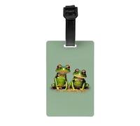 Funny Green Frogs 1 Print Waterproof Luggage Tags for Air Travel Daily Use Vacation Suitcases Labels Set