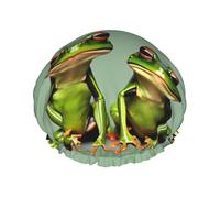 Funny Green Frogs 1 Reusable Shower Cap for Women, Double Waterproof Layers Bath Hat, Hair Treatment Essentials