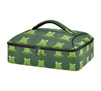 Funny Green Frogs on Green Background Reusable Insulated Pizza Bag, Waterproof Food Delivery Bag, with Handle Lid Leakproof Pizza Holder Tote for Hot or Cold Food