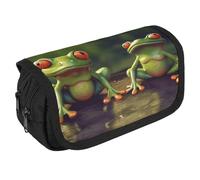 Funny Green Frogs Pencil Case Organizer - Large Capacity 3 Compartment Pencil Pouch for Adults, Portable Makeup Bag & Aesthetic Stationery Bag with Zipper (8.7x4.3") Unisex Gift