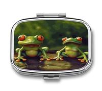 Funny Green Frogs Pill Box Medicine Pill Organizer Small Pill Case Travel Pill Container Portable Pill Case for Pocket 2 Compartment Pill Holder Pill Boxes for Travel