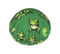 Funny Green Frogs Print Bath Hair Cap Double Layer Shower Cap For Women And Men Reusable Lightweight Soft