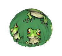 Funny Green Frogs Print Double Layer Shower Cap Reusable Lightweight And Soft Bath Hair Cap For Women