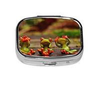 Funny Green Frogs Print Pill Box 2 Compartment Medicine Pill Case,Portable for Pocket Or Purse Pill Box Decorative Metal Medicine Organizer