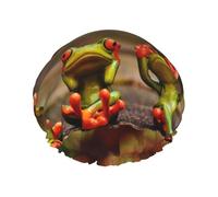 Funny Green Frogs Print Premium Double Layer Shower Cap For Women With Reusable Shower Cap For Hair - Waterproof Plastic Cap - Shower Caps For Long, Short And Curly Hairs