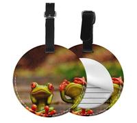 Funny Green Frogs Print Round Luggage Tag 10 Cm, Pu Leather Suitcase Label, Luggage Tags for Cruise Ships Suitcase Tags Beach Malibu Print Privacy Cover Id Label