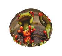 Funny Green Frogs Print Shower Cap - Reusable, Double Layer, Hotel Travel Essentials, Salon Shower Hat Accessories L