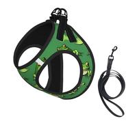 Funny Green Frogs Print Step in Dog Harness and Leash Set,Adjustable Reflective Harness for Small Dogs Cats