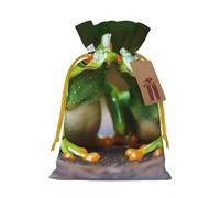 Funny Green Frogs Printed Christmas Drawstring Bags Reusable Bag for Christmas Party Xmas Gift Wrapping, Yellow Ribbon, M
