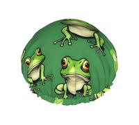 Funny Green Frogs Reusable Shower Cap for Women, Double Waterproof Layers Bath Hat, Hair Treatment Essentials