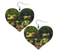 Funny Green Frogs Women's Leather Earrings Heart Hook Earring Lightweight Dangle Drop for Women Jewelry, One Size, No Gemstone