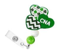 Funny Green Shamrock Nurse Badge Reel, Cute Beaded St. Patrick's Day Retractable ID Card Badge Holder, Name Tag Badge Buddy for RN LPN CNA MA Nurse Nursing Student Doctor Women Medical Social Workers