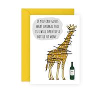 Funny Greeting Card - “Guess What Animal, I’ll Open a Bottle of Wine” - For Wine Lovers, Drinking Buddy, Friends, Bro, Pal, Mate, Lad, Colleague, Neighbour, Her, Him - Giraffe -Comes with Stickers