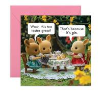 Funny Greeting Card - “Tea Tastes Great! ” - Cute Bunny Tea Party Card for Friends, Besties, BFF, Sister, Girls, Ladies, Grandma, Mum, Auntie, Neighbour, Wife, Girlfriend, Fiance -Comes with Stickers