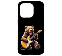 Funny Grizzly Bear Playing Electric Guitar Bear Lovers Case for iPhone 15 Pro