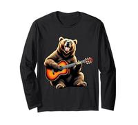 Funny Grizzly Bear Playing Guitar Design for Music Lovers Long Sleeve T-Shirt