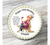 Funny Growing Old Aging Lady Personalised 7.5" Round Edible Icing Cake Topper