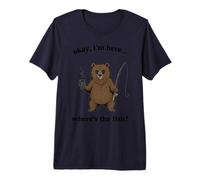 Funny Grumpy Bear Fishing Coffee Humor Illustration Premium T-Shirt