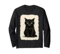 Funny Grumpy Black Neko Cat Kawaii Japanese Anime Vintage Long Sleeve T-Shirt