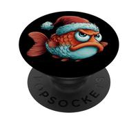 Funny Grumpy Fish with Santa Claus Hat Costume PopSockets Adhesive PopGrip
