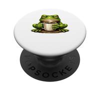 Funny Grumpy Frog Drinking Coffee PopSockets Adhesive PopGrip