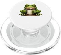 Funny Grumpy Frog Drinking Coffee PopSockets PopGrip for MagSafe