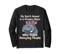 Funny Grumpy Hippo who slaps annoying people Hippopotamus Long Sleeve T-Shirt