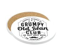 Funny Grumpy Old Man Club for Dad, Grandad, or Husband, Tableware, Coffee, Tea, Drink Coaster. (Round Ceramic Coaster)