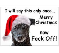 Funny Grumpy Patterdale Dog in Santa Hat Fridge Magnet. Perfect Christmas Stocking Filler or Secret Santa.