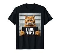 Funny Grumpy Tabby Moody Cat I Hate People T-Shirt