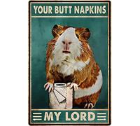 Funny Guinea Pig Bathroom Wall Decor Sign - Your Butt Napkins My Lord - Vintage Metal Tin Sign for Novelty Girls Room Bedroom Toilet or Bathroom Wall Art Poster Pet Lovers Club Gift