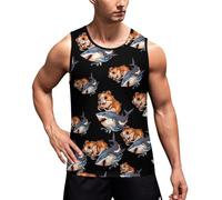 Funny Guinea Pig Riding Shark Men's Workout Tank Top Sleeveless T-Shirt Muscle Shirts Summer Tee Top 4XL
