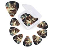 Funny Guitar Picks with Cat in Space Print 12 Pack with Organizer Storage Box for Guitar, Guitar Accessories, Ukulele for Acoustic Guitar, Bass,