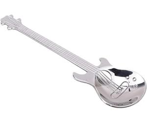 Funny Guitar Shaped Coffee Teaspoons Stainless Steel Musical Dessert Spoons Stirring Mixing Spoon Sugar Jam Ice Cream Scoop Tools for Kicthen, Silver