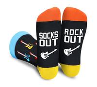 Funny Guitar Socks for Men Dad Teenage Boys -Music Novelty Fun Crazy Funky Silly Crew Wool Dress Socks 9-11 Fathers Day Easter Gifts for Guitarists Guitar Players Lovers Christmas Stocking Fillers