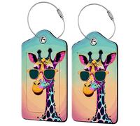 Funny Gunglasses Giraffe Luggage Tag Personalized Luggage Tags for Suitcases,Leather Bag Tags for Backpacks Handbag with Name ID Label Travel Essentials Baggage Tags 2 Pack