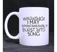 Funny Guy Mug Cups Gifts Funny Quotes WARNING! I MAY SPONTANEOUSLY BURST INTO SONG 100% Ceramic 11-Ounce White Mug Cup