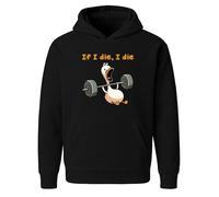 Funny Gym Hoodie - If I Die I Die Quote - Weightlifting Duck Graphic Sweatshirt(3XL, Black)