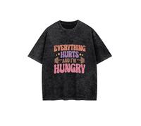 Funny Gym Shirts for Women-Everything Hurts and I'm Hungry - Soft Fabric Workout Running Hiking Outdoor Activities, Black, M