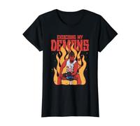 Funny Gym Workout Motivational Sayings Exercising My Demons Value Graphic T-Shirt, Women, Black, M