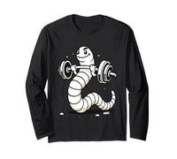 Funny Gym Worm Lifting Weights Cartoon Art Long Sleeve T-Shirt