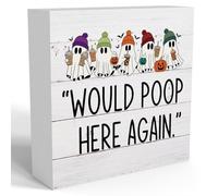Funny Halloween Bathroom Decor Cute Drinks Ghost Table Decoration Spooky Gifts Party Decorations Vintage Bat Rustic Pumpkin Wooden Box Sign Would Poop Here Again 7x7 inch